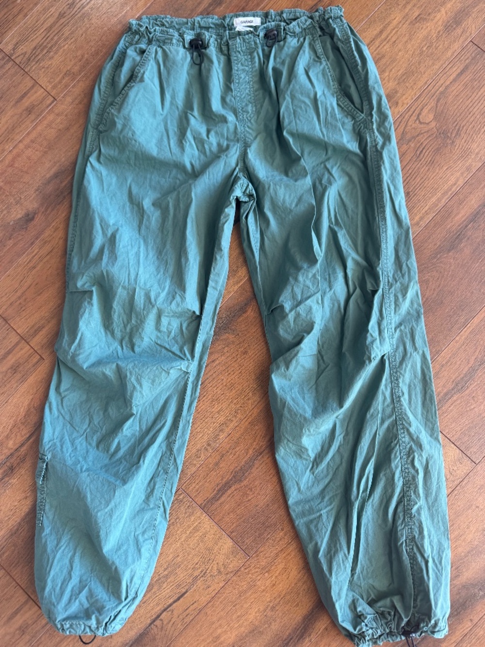 Garage Olive Green Parachute Cargo Jogger Pants Drawstring Size M Y2K